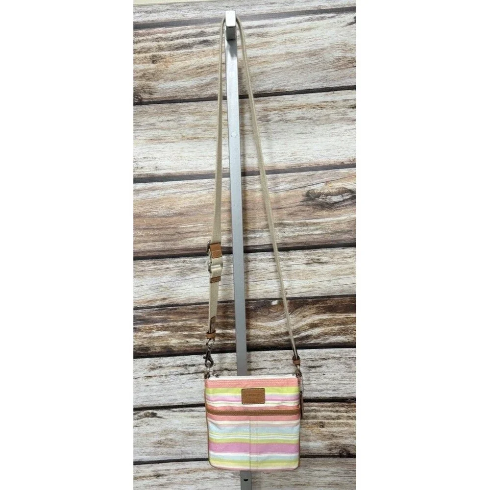 Coach Pastel Striped Crossbody Shoulder Bag Zip Closure Detachable Strap